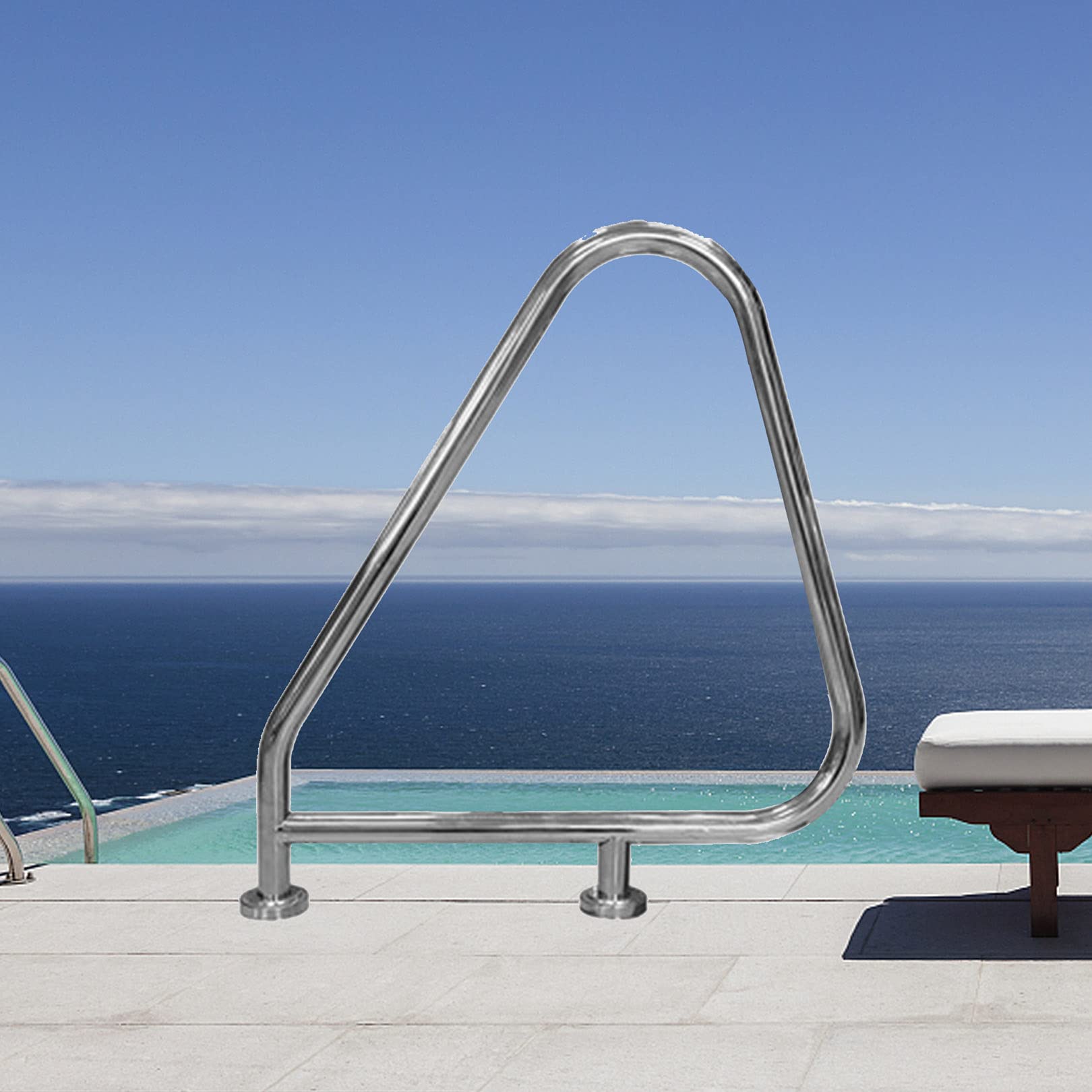 Swimming Pool Safety Hand Rail Pool Handrails Pool Railing 304 Stainless Steel, Swimming Pool Handrails, for Swimming Pool/Sloped Entry/Spa/Water Park, Silver