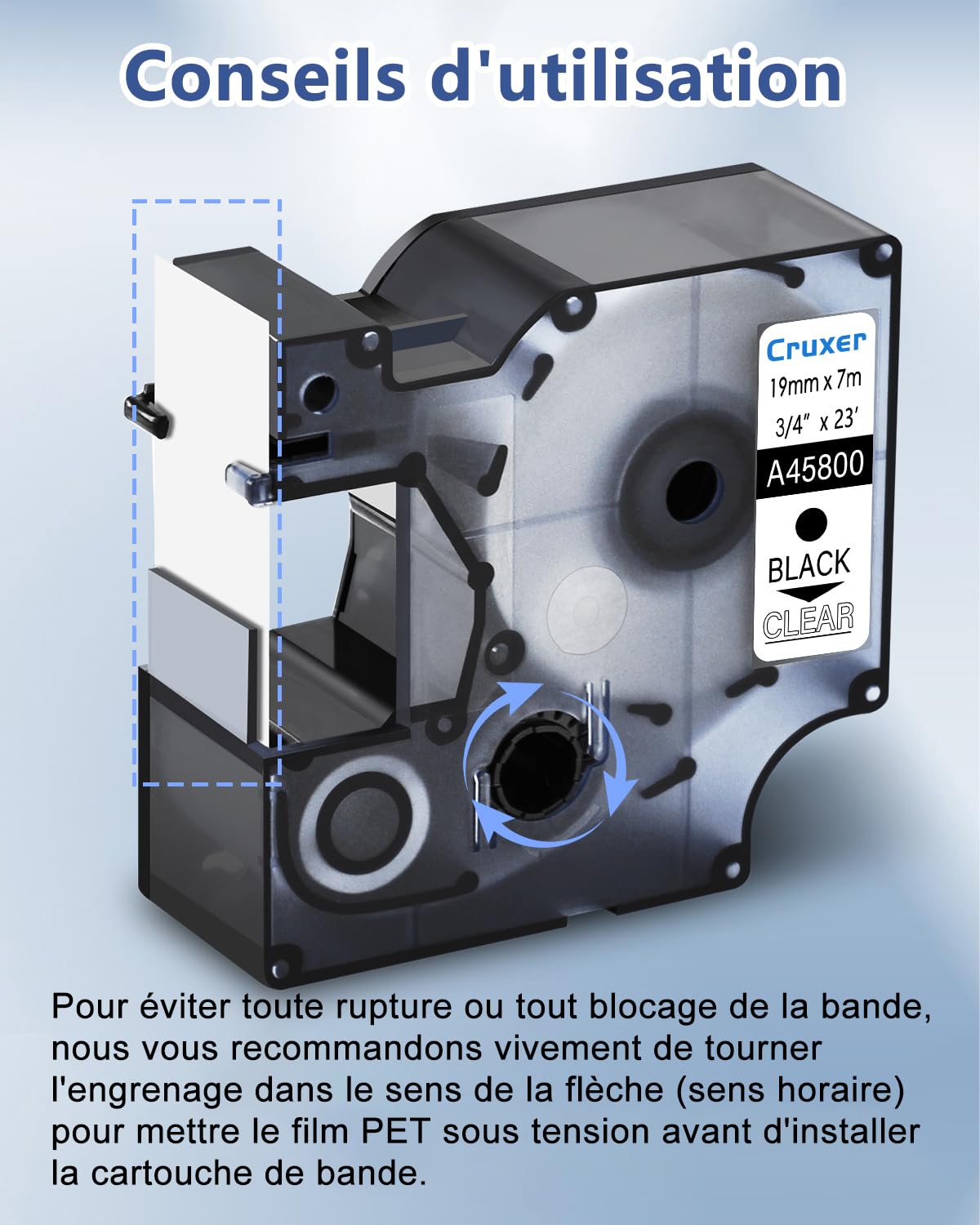 Lot de 50 ruban compatibles Dymo D1 45800 Noir sur Transparent 19 mm