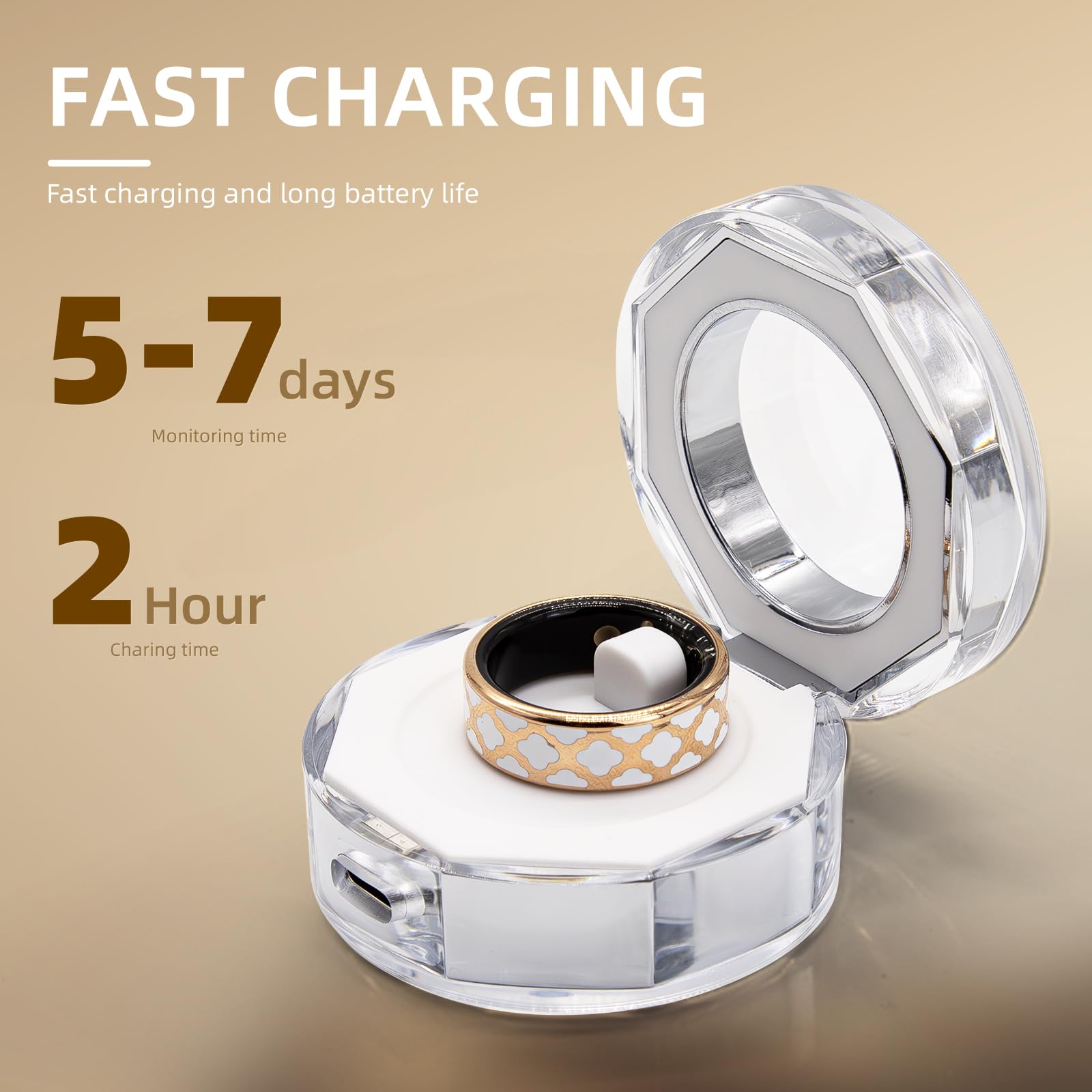 Bague Connectée Élégante pour Femme & Homme, Smart Ring Traqueur de Santé avec Fréquence Cardiaque, Oxygène Sanguin, Sommeil, Podomètre, 10ATM Étanche, Compatible iOS/Android, Fitness Ring (10)