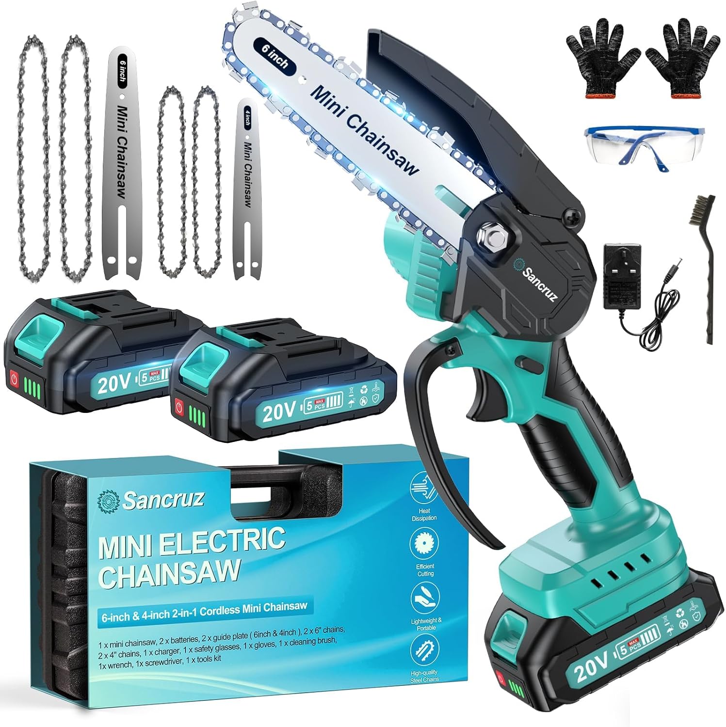 Mini Chainsaw Cordless 6 inch &amp; 4 inch, Portable Handheld Chai