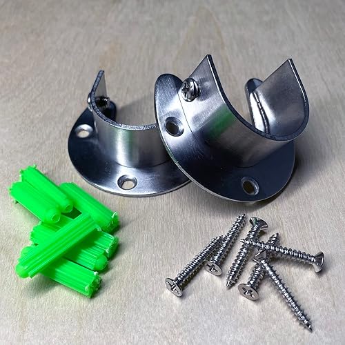 Miniatura 3 de 2 soportes de acero inoxidable para barra de armario, soporte de barra de brida, soportes de extremo de barra de armario, 1-14 pulgadas de diámetro,