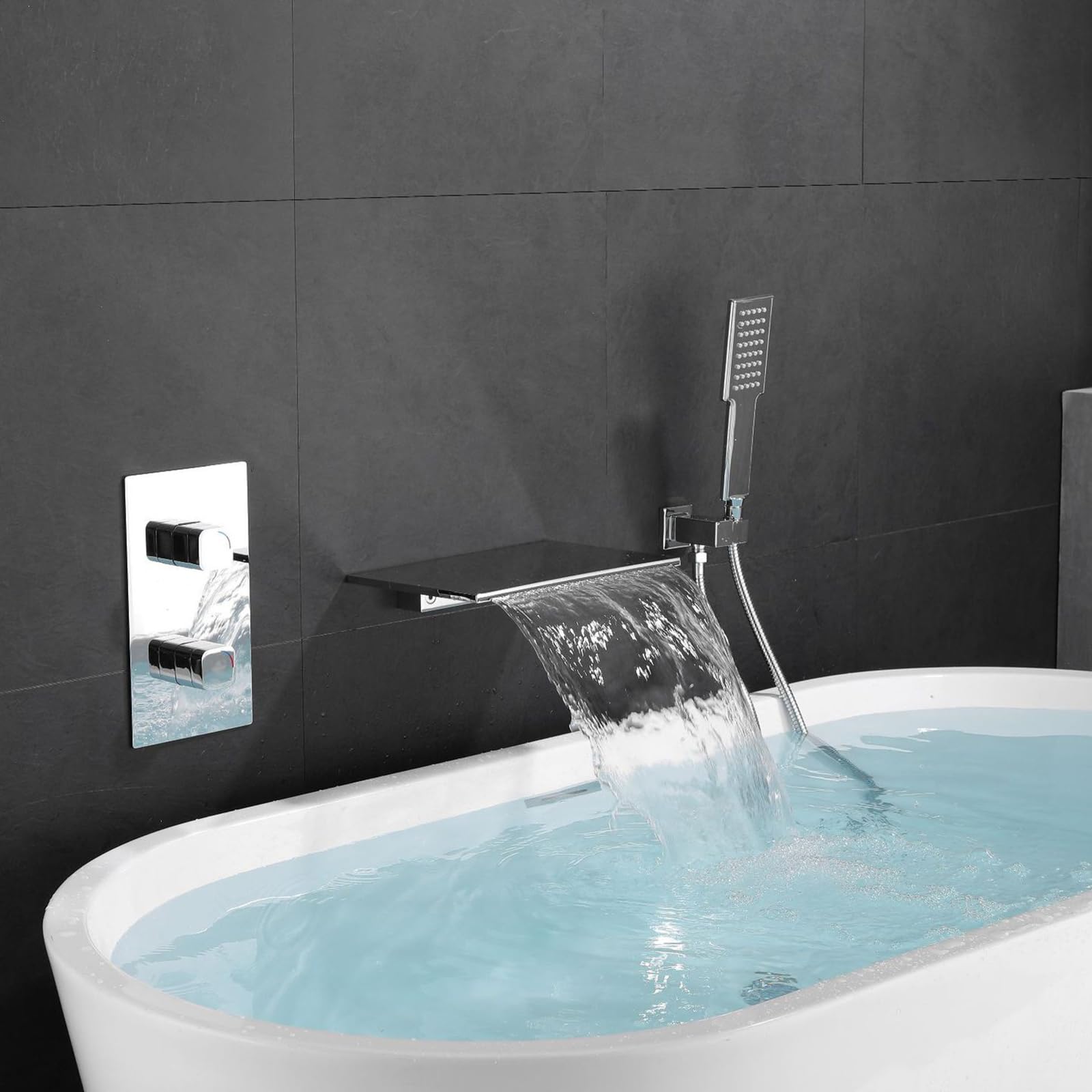 Mélangeur de douche encastré en laiton chromé avec cascade élégante pour salle de bain