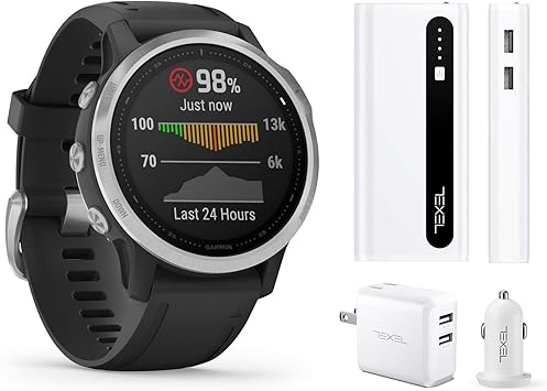Amazon.com: Garmin Fenix 6S Silver with Black Band, Smaller-Sized Premium  Multisport GPS Watch (010-02159-01) and Texel 10,000mAh Portable Battery  Pack, Wall and Car Charger Bundle : Electronics