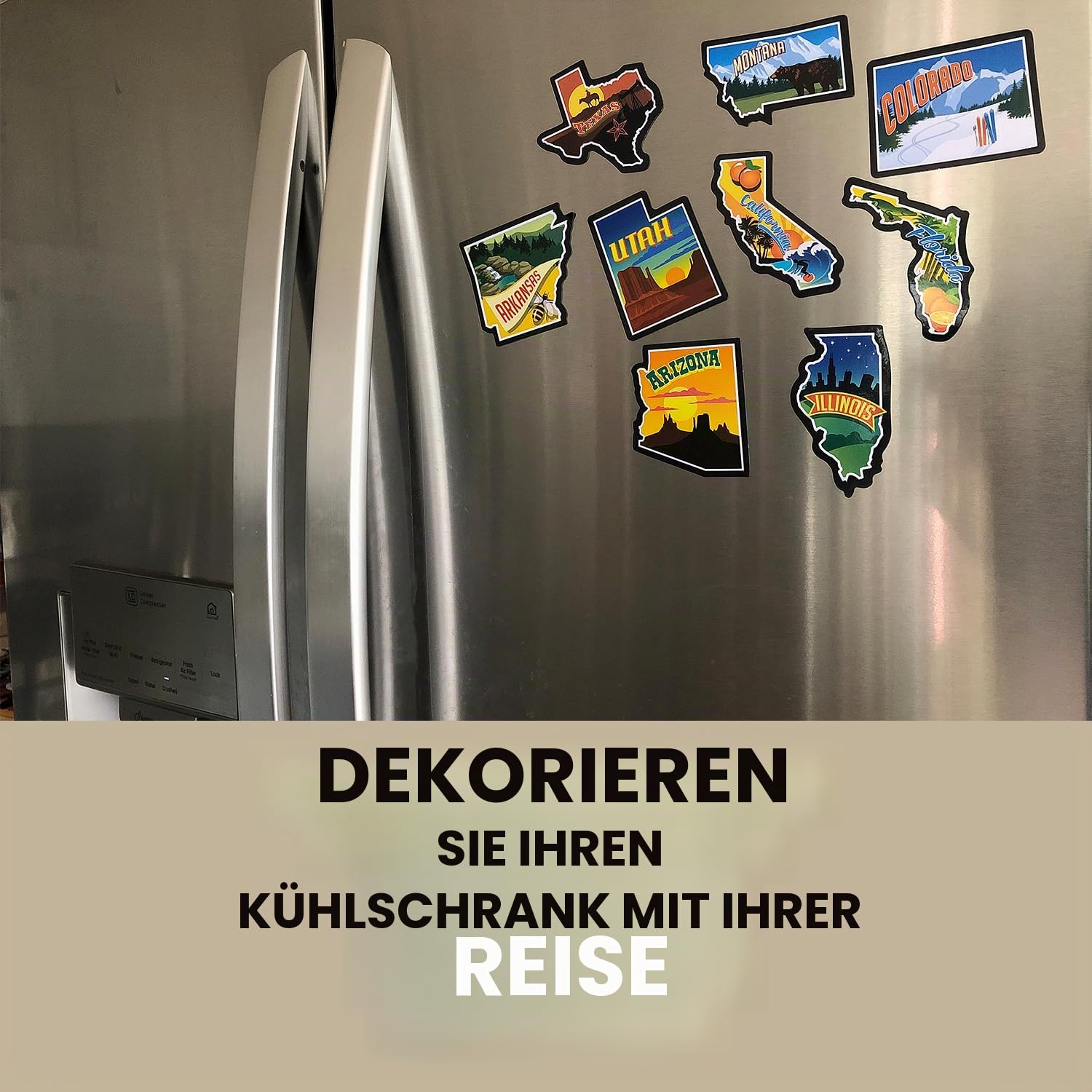 Kühlschrankmagnete mit Karte der Vereinigten Staaten – Wohnmobil, USA, individueller Kühlschrank-Aufkleber für Reisen, Geschenk, Eimerliste, Ziel der besuchten Staaten (Karte der Vereinigten Staaten)