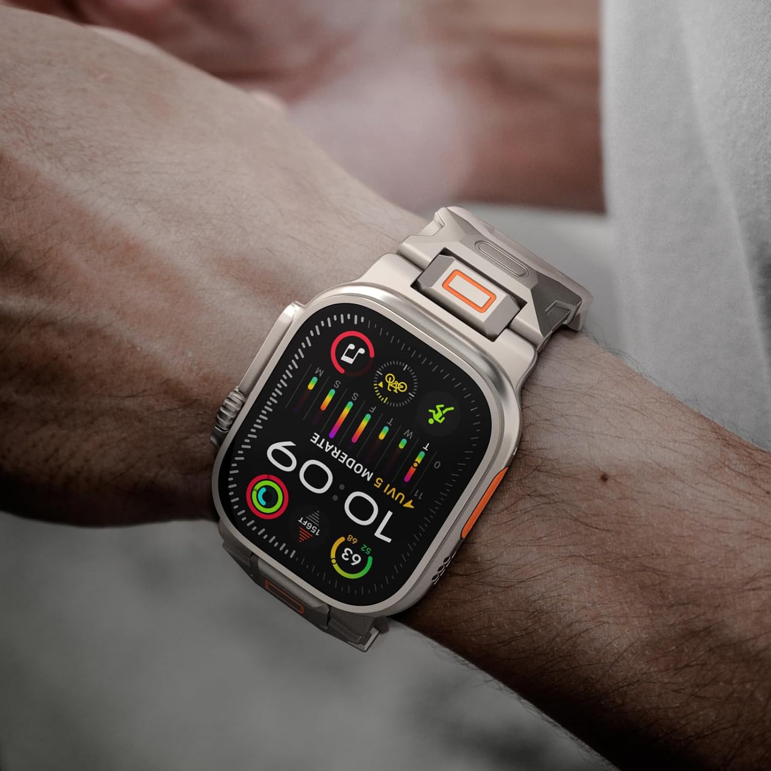Band for Apple Watch ULTRA 2 & ULTRA - Fluororubber (FKM) Sport Band Metal Connector Band 49mm for Apple Watch Ultra 2/Ultra/Series 10/9/8/7/6/5/4 SE 46mm 45mm 44mm 42mm Rugged Durable Strap