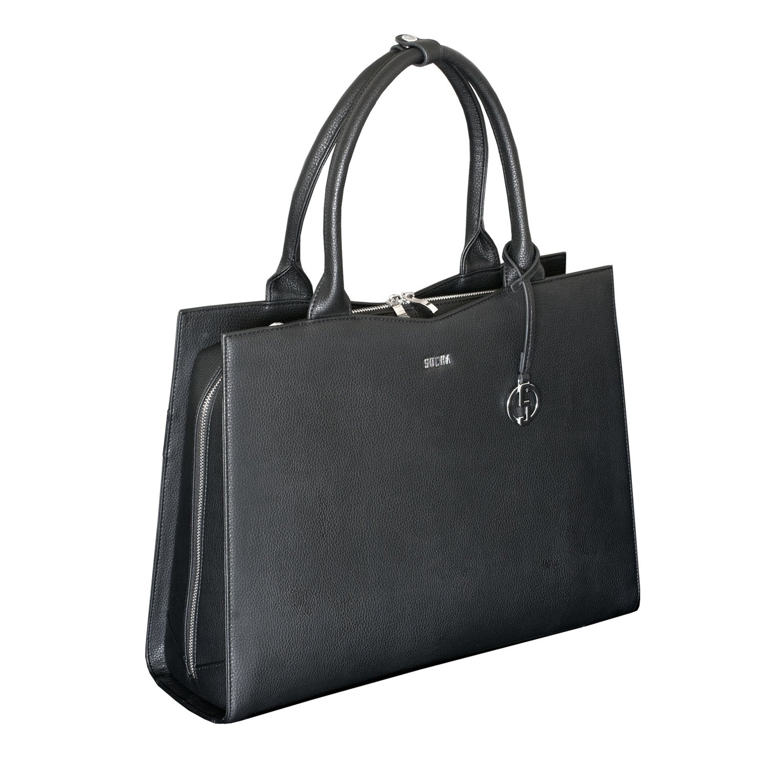 Socha Laptoptasche Damen/Businesstasche Frauen/Aktentasche mit Tragegurt - Elegant - Extra leichte Synthetik - Straight Line Black - 15.6 Zoll Schwarz