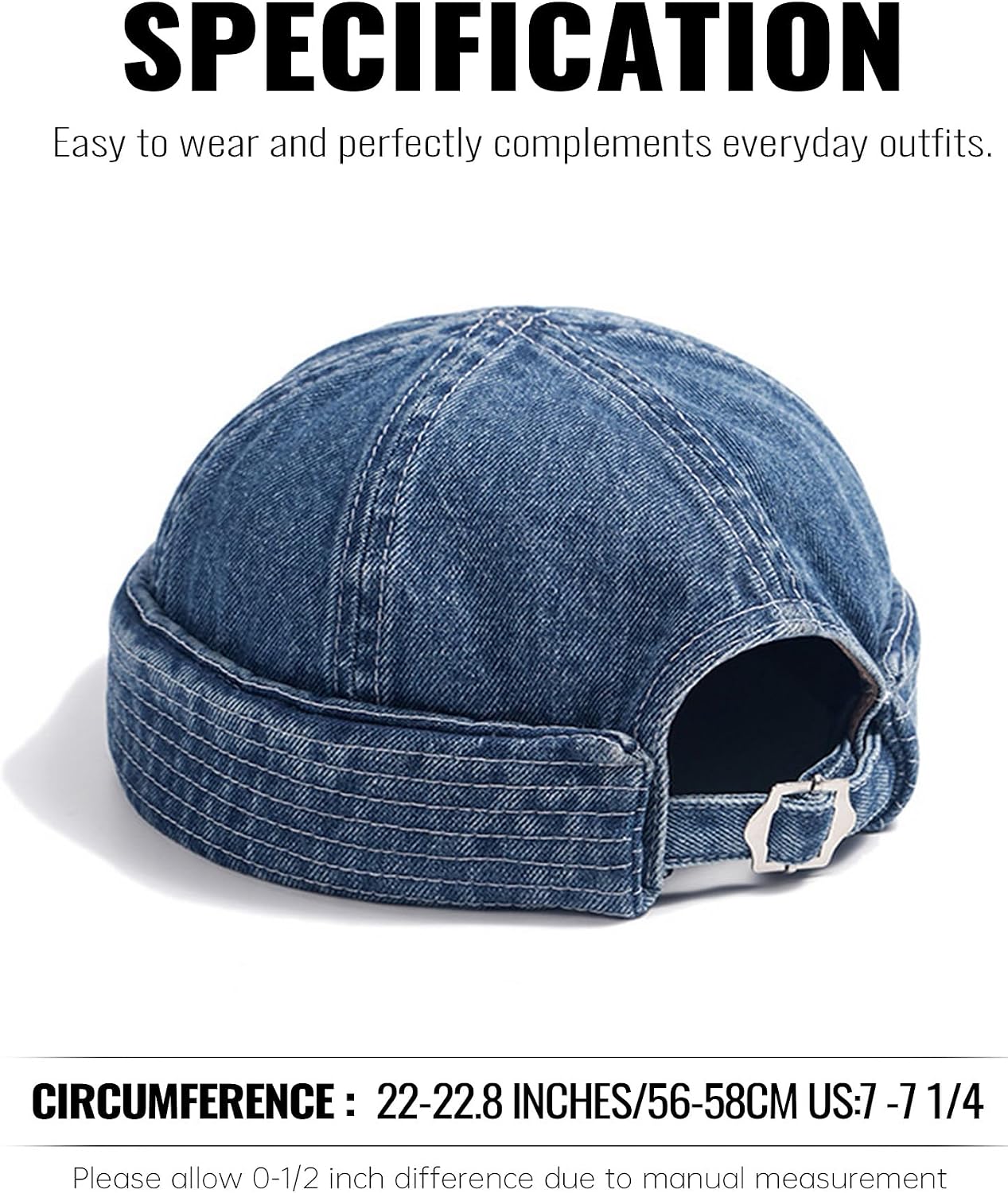Denim Brimless Hats for Men No Visor Docker Cap Casual Worker Hat | Vintage Washed,Rolled Cuff,Leon Cap Style,Adjustable,Convenience at Work,Retro Fashion,6 Panel Design