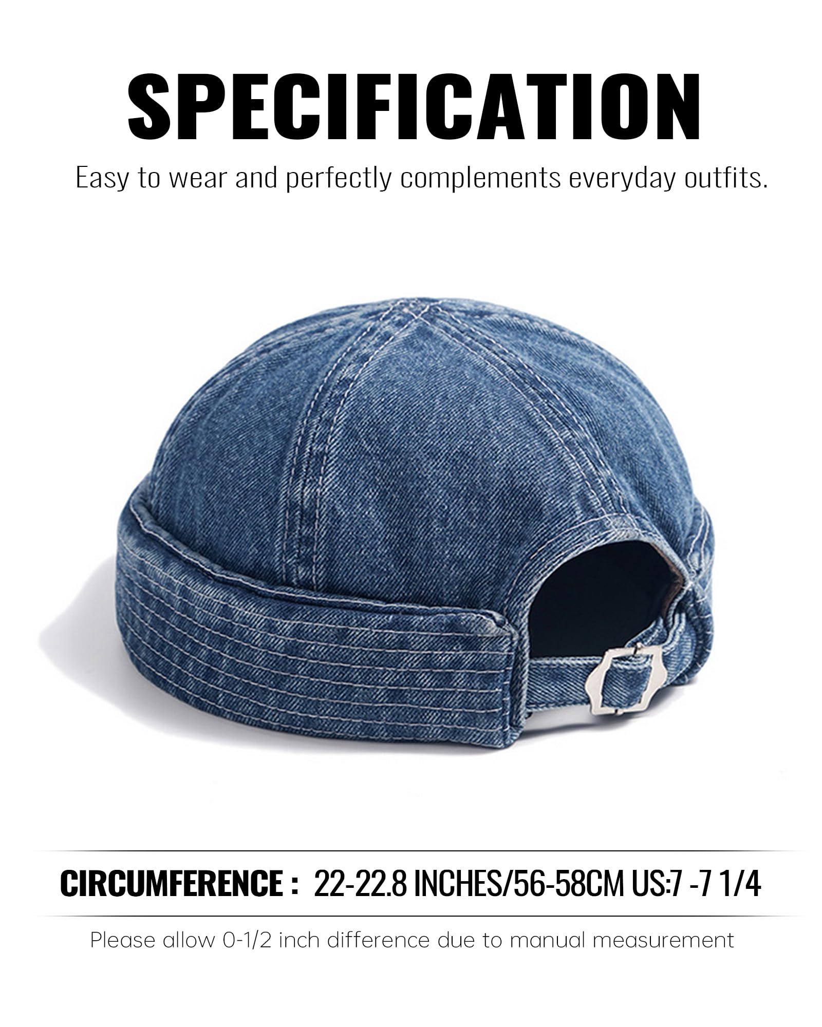 Croogo Denim-Docker-Mütze, modische Krempenlose Beanie-Mütze, Retro-Schädelmütze, gerollte Manschette, Matrosenmütze, Hip-Hop-Tanzuhr, Gd59, Einheitsgröße