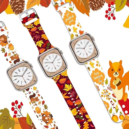 Miniatura 4 de Correa de Navidad y Acción de Gracias compatible con Apple Watch de invierno, correa suave con estampado de invierno, 3 paquetes de 1.496 in, 1.575
