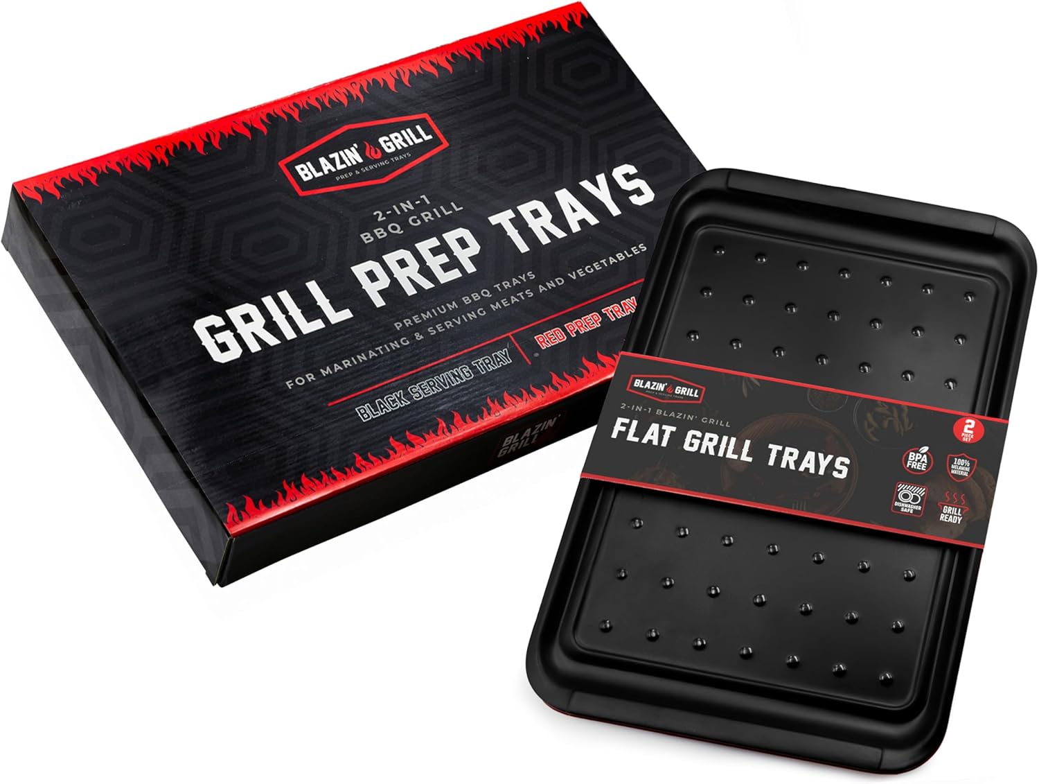 AVIEUS Grill Prep and Serve Trays | Set of 2 Stackable, Melamine Trays | Serving Tray & Marinating Tray | Serving Platter for Plating Food & BBQ Prep Tub for Marinating Meats | Grill Accessories |