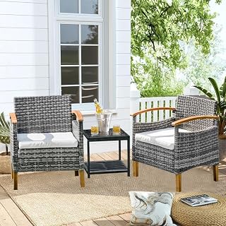 3PCS Outdoor Patio Furniture Set Outdoor Furniture Set with Table Outside Lawn Patio Chairs Set of 2 Patio Conversation Sets Bistro Wicker Patio Set for Backyard Porch Garden (Gray)