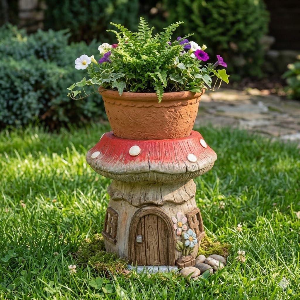 Toadstool Garden Plant Stand Indoor Outdoor Fairy House Mushroom Plant Pot Stand Design Toadstool Table for Plant Stand, Vase Stand, Display Stand, Perfect for Home Decor in Any Room