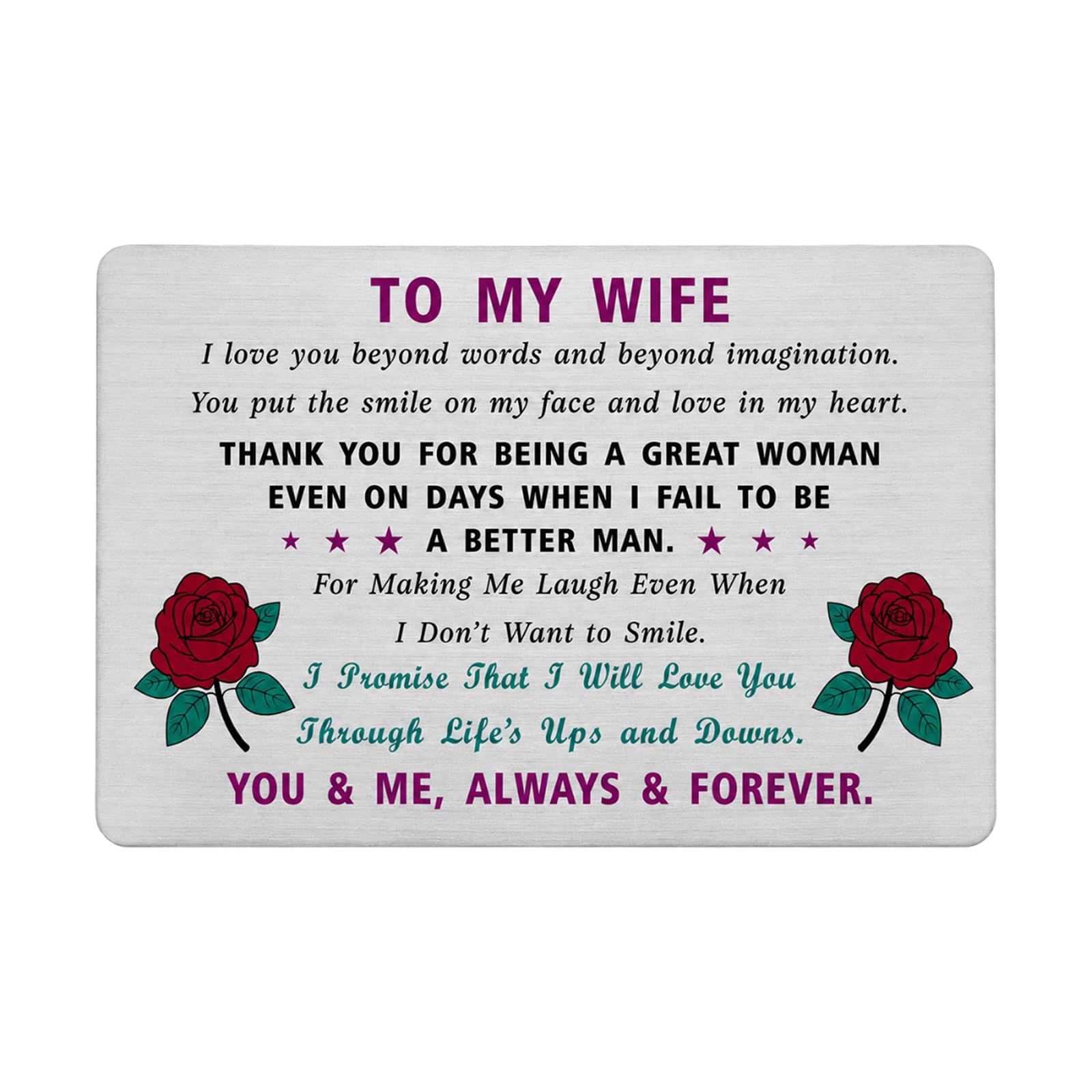 Mistillion To My Wife Wallet Card, Stainless Steel Engraved Keepsake from Husband, Romantic Gift for Birthday Anniversary Christmas Valentine’s Day Mother’s Day