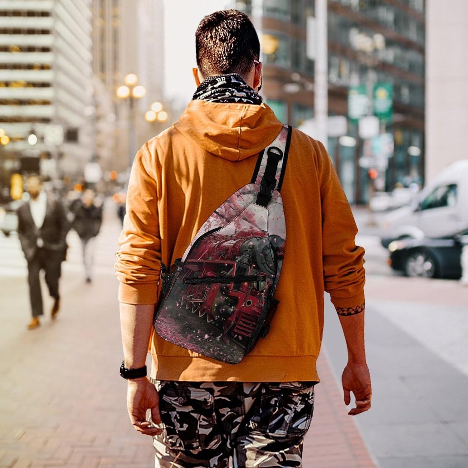 Train Men Crossbody Sling Backpack Chest Bag | Travel Fanny Pack,Hiking Daypack,Print Shoulder Bags