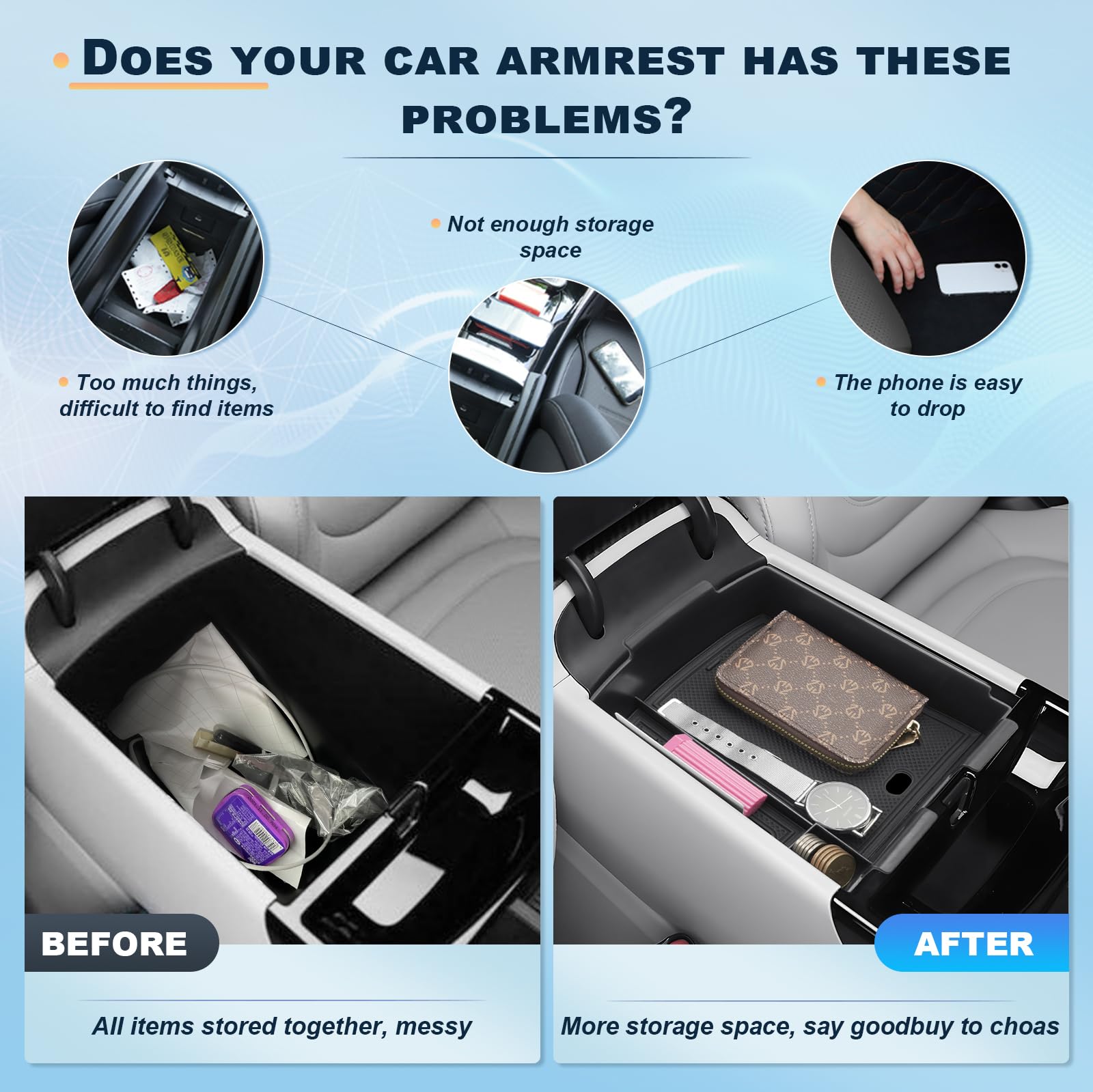 BIXUAN Tucson 2025 Compatible avec Hyundai Tucson NX4 2025 2026 Facelift Console centrale Accoudoir Organisateur Plateau Accoudoir central Boîte à gants Boîte de rangement Accessoires