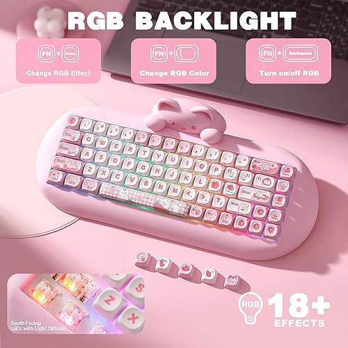 Miniatura 4 de YUNZII Teclado mecánico inalámbrico C68, 65% de diseño, intercambio en caliente, triple modo BT5.02.4 Gcon cable, retroiluminación RGB, NKRO, bonito