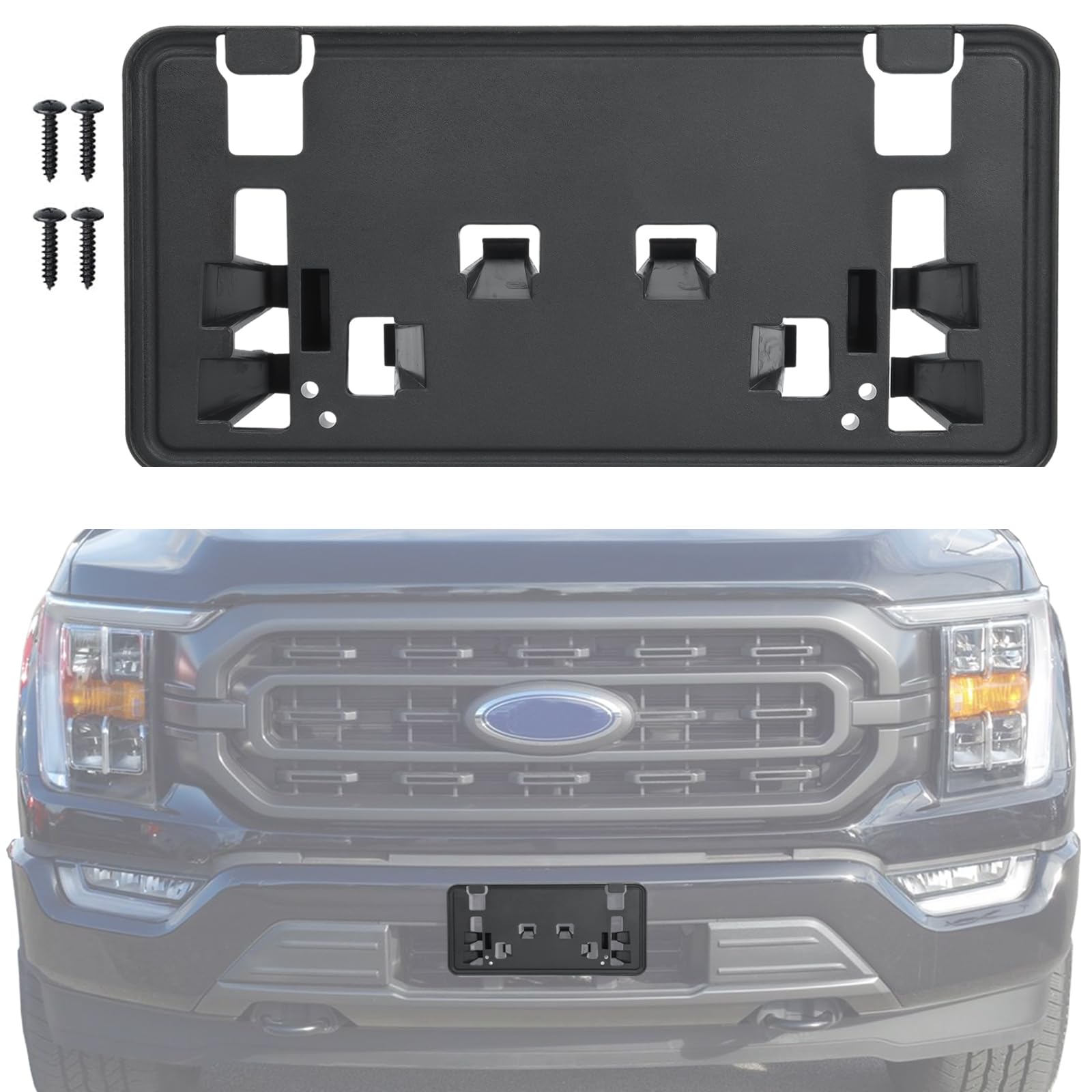 OKPARZ Replacement for Front Bumper License Plate Frame Bracket & License Plate Screws 2021 2022 2023 Ford F150 ML3Z-17A385-BB 2.7L 3.0L 3.5L