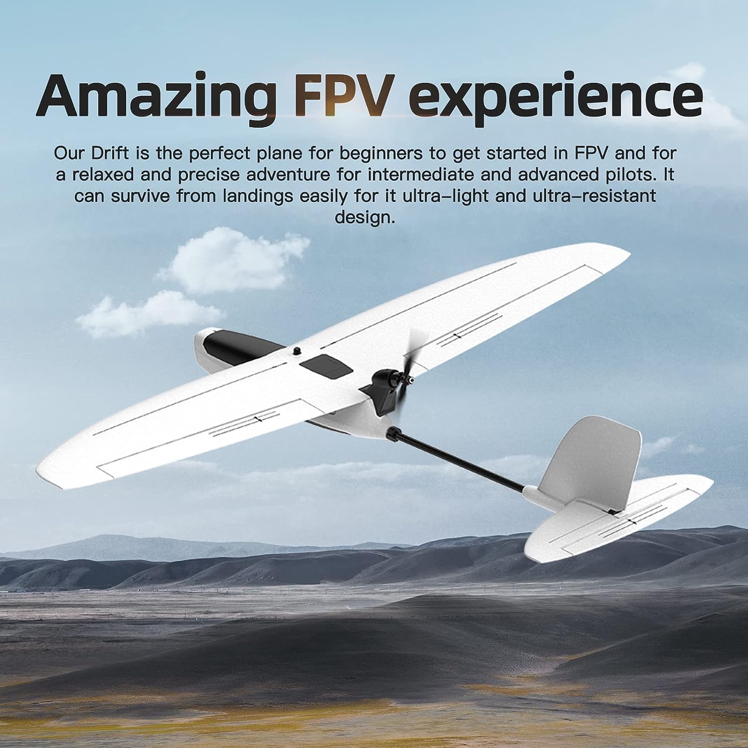 Buddy RC ZOHD Drift FPV Airplane, Entry FPV Drone RC Airplane for Adults with 870MM Wingspan, Easy Controlled RC Plane for Begginer (PNP Version,White)