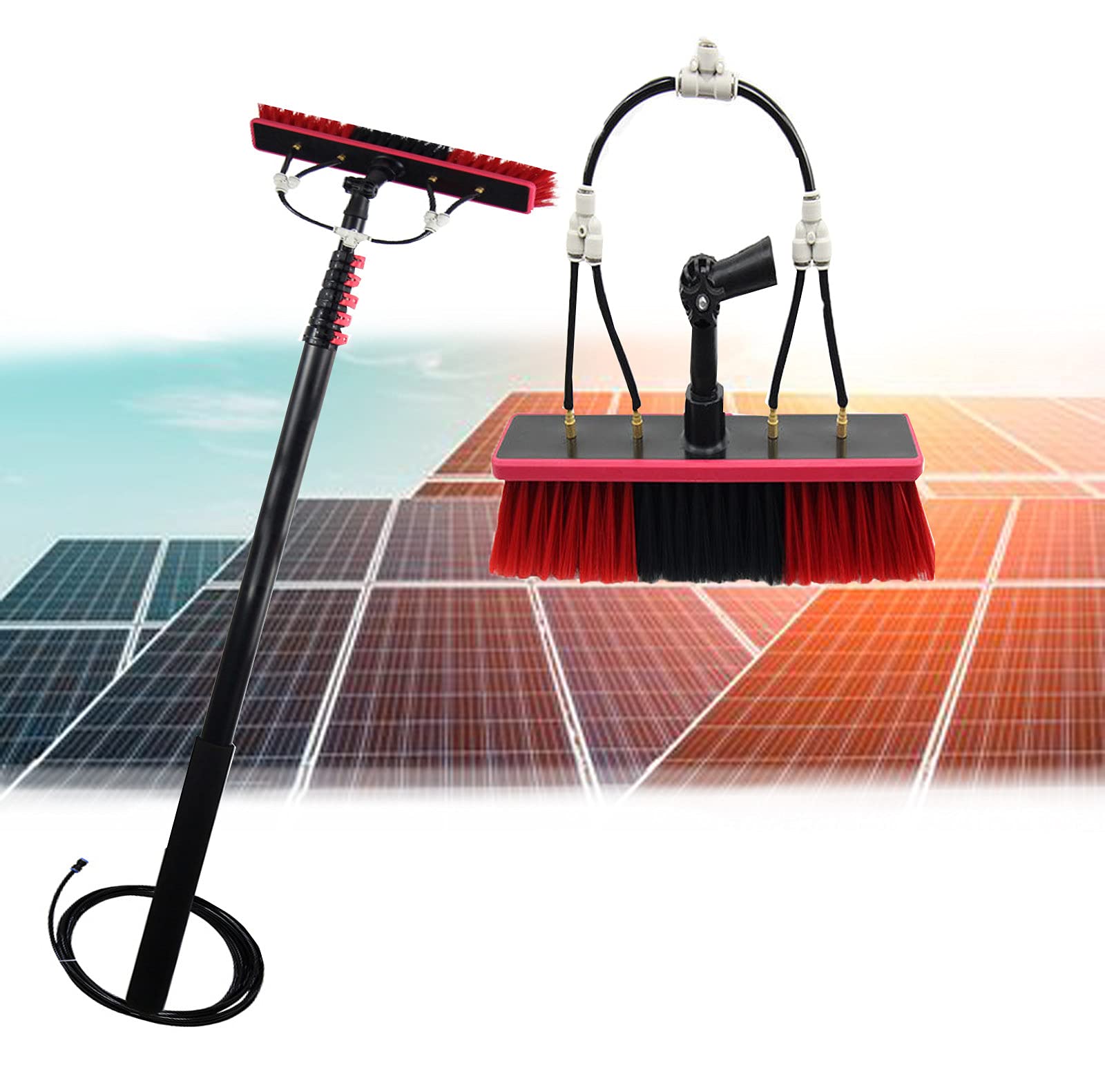 Aioneer Photovoltaic Solar Panels And Window Cleaning Pole,Window Cleaner Kit,Water/Hose Fed Pole,Window Cleaning Brush Equipment-55cm Brush -9M/30FT
