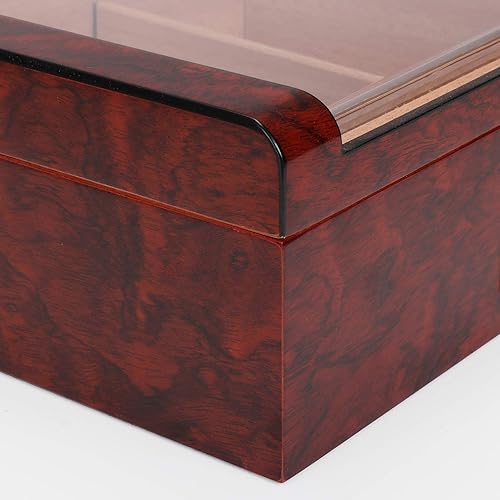 Miniatura 3 de Woodronic Humidor de cigarros con higrómetro, humidificador, forro de cedro español y divisor, caja de cigarros superior de vidrio hecha a mano para