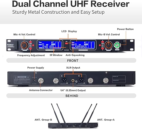 Miniatura 5 de SENWOSI Profession - Sistema de micrófono inalámbrico, UHF, micrófono inalámbrico dual de mano, juego de micrófonos de metal de verdadera