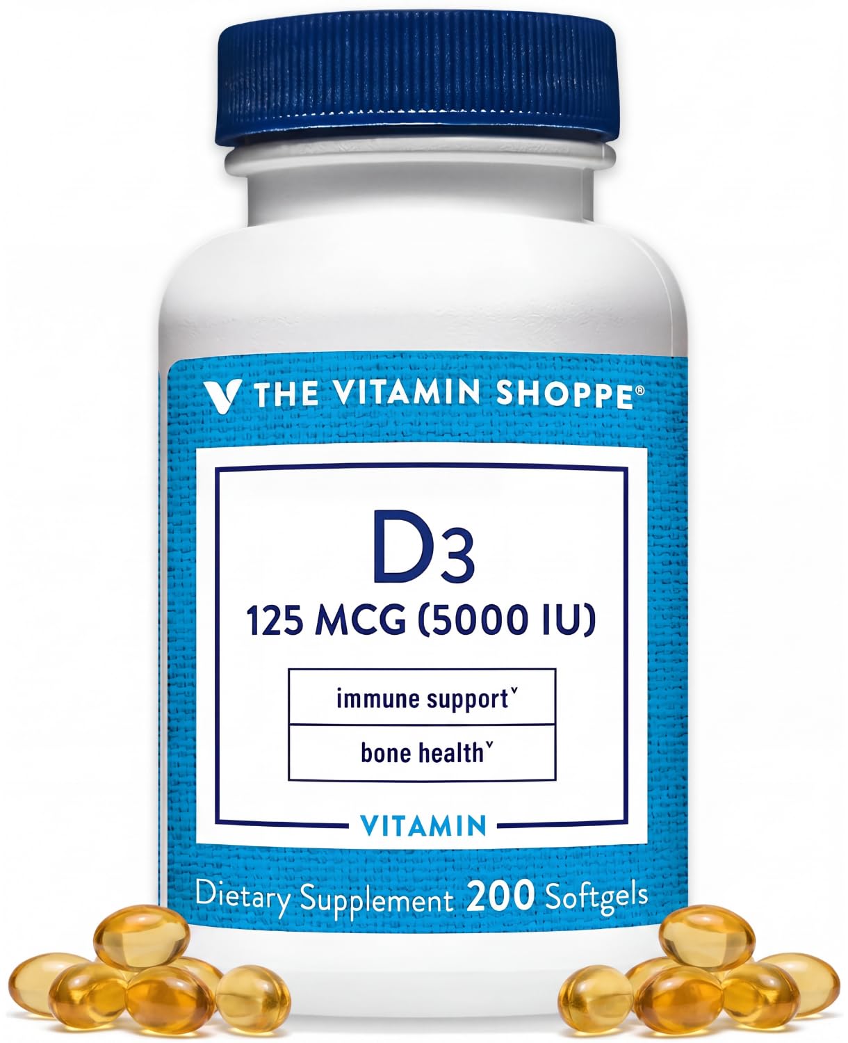 The Vitamin Shoppe Brand Vitamin D3 5000 IU Supplement, 200 Softgels 200 Count (Pack of 1)
