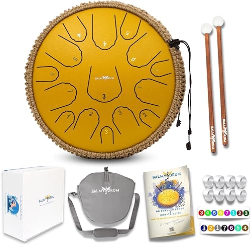 The Balmy Drum - Tambor de lengua de acero de 15 notas de 14 pulgadas, instrumento de acero para adultos, Balmy Drum Set para niños con libro de