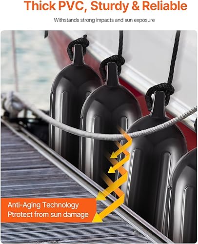 Miniatura 15 de VEVOR Boat Fenders, 5.5" x 20" Boat Bumpers for Docking, Inflatable Ribbed Fender with Center Holes, Marine Boat Dock Fender Bumper with Air Pump