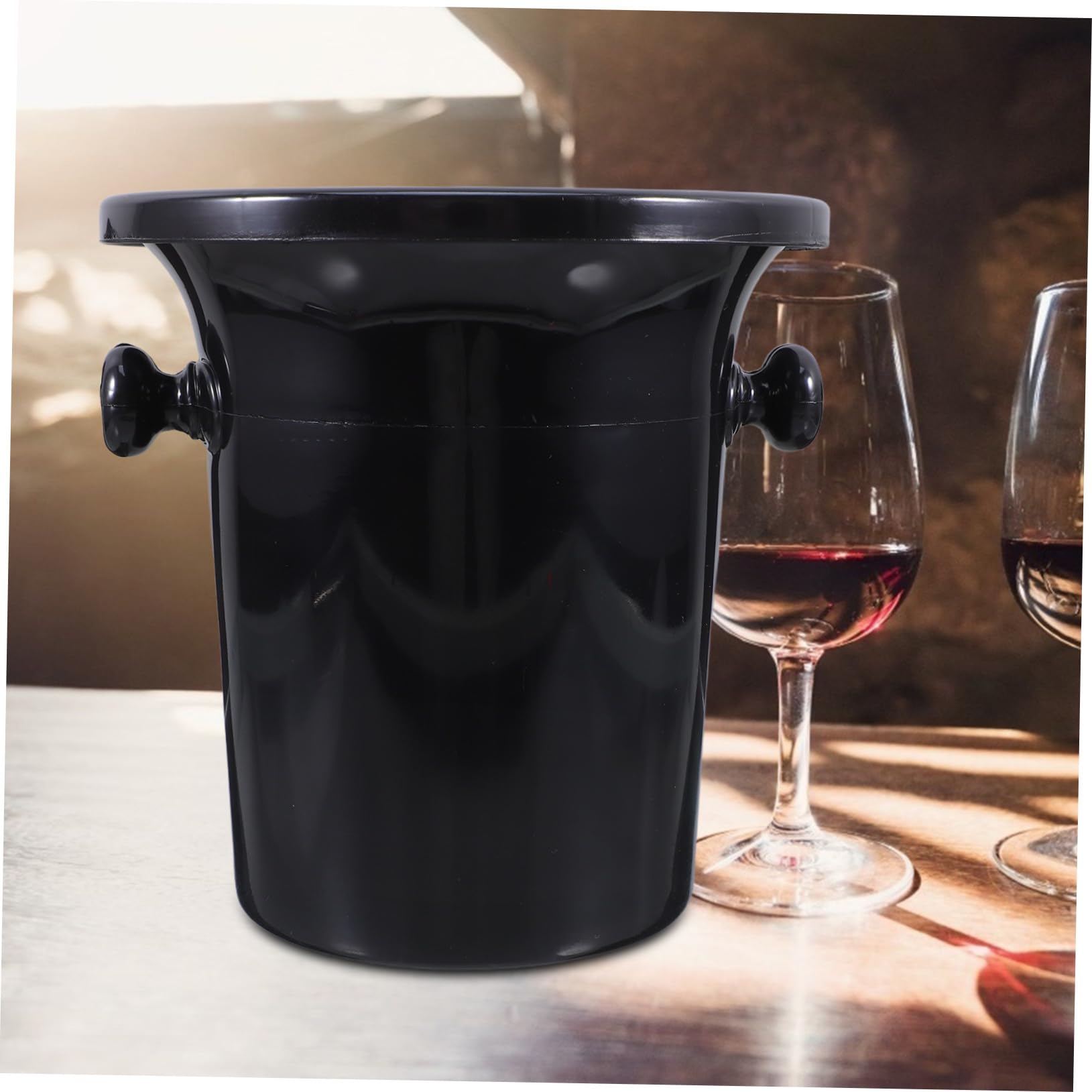 Escupidera Negra de Plástico Doble Asa y Diseño Occidental para Cata de Vinos, Cubos de Hielo Redondos y Resistentes para Bodegas y Tiendas Especializadas