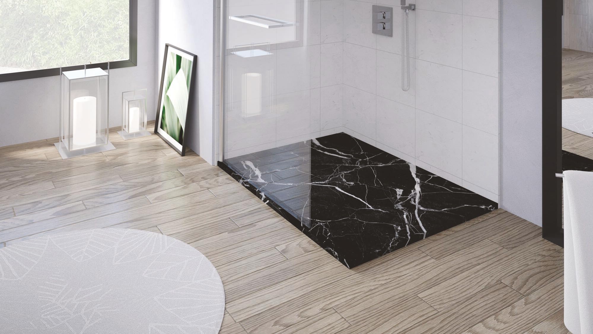Receptor Rectangular NOLA3, Resina, Mármol, 90 x 160 cm, Mármol Negro | Resina, Mármol, Fabricación Europea, Capacidad de Ser Cortado, Fabricado en Europa, Grosor de Solo 3 cm