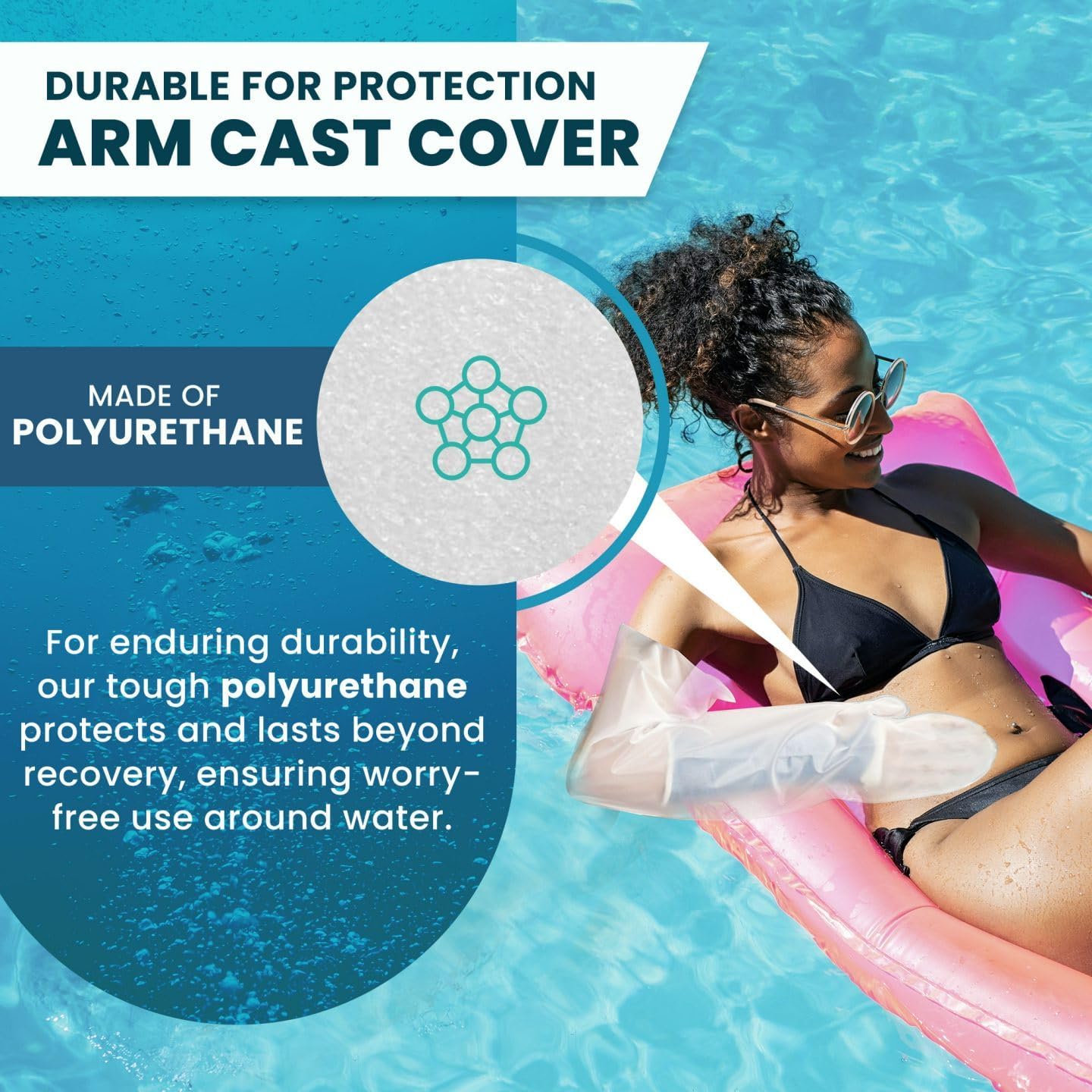 Arm Cast Protector - Waterproof, Reusable, Half Arm (A21) Covers Hand, Wrist & Forearm for Water Protection in Pool, Bath & Shower.