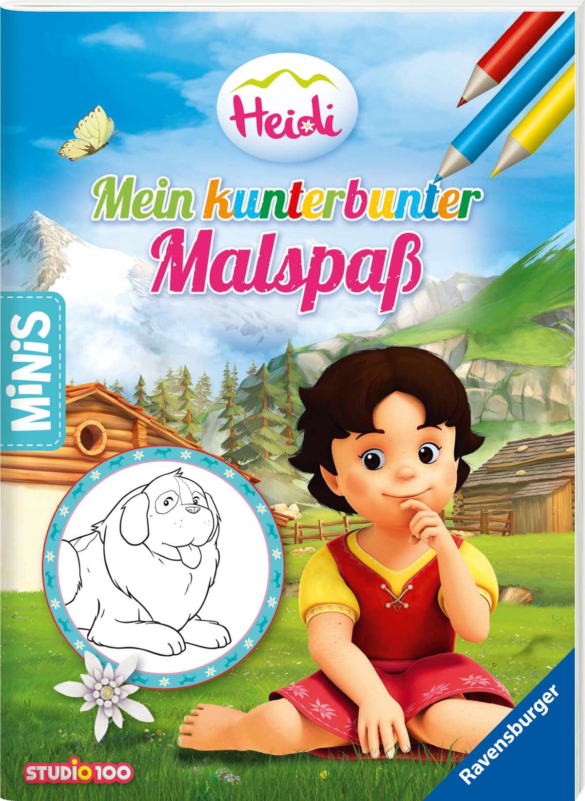 Verkaufs-Kassette "Ravensburger Minis 14 - Heidis Abenteuer in den Bergen": Mein Malbuch / Mein kunterbunter Malspaß / Die Schnitzeljagd / Glöckchen wird geboren