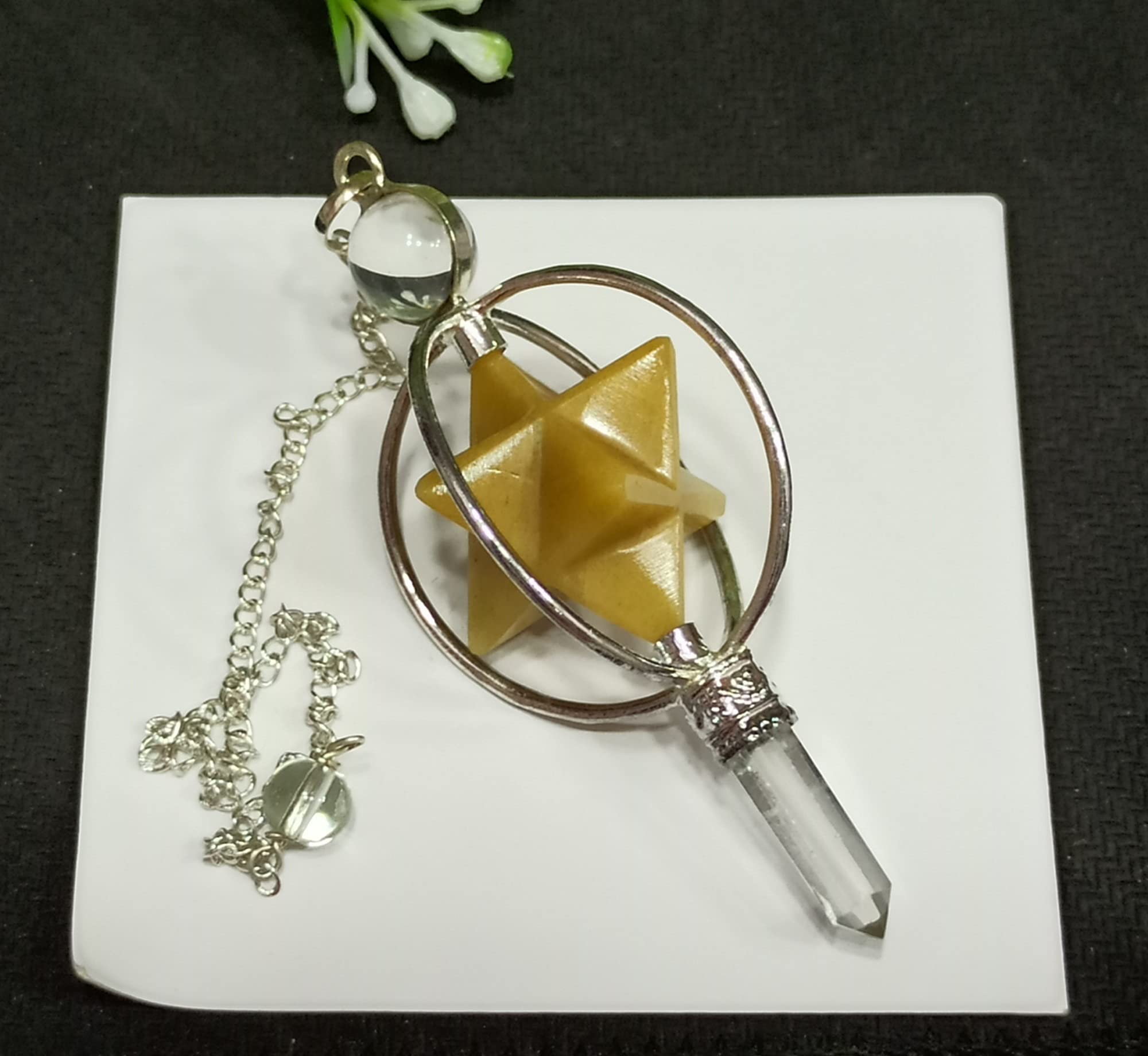 Raumdekoration Edelstein Rosenquarz 3 Stein Merkaba Spinning Star Facettiertes Pendel Wünschelrute Balancing (Color : Yellow Agate)