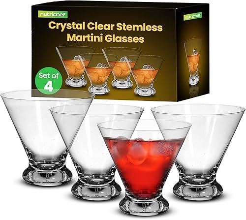 NutriChef 4 vasos de Martini de 8.4 onzas para Margarita, Manhattan y Cosmopolitan, vaso de Martini para bar en casa, fiestas de noche, cumpleaños,