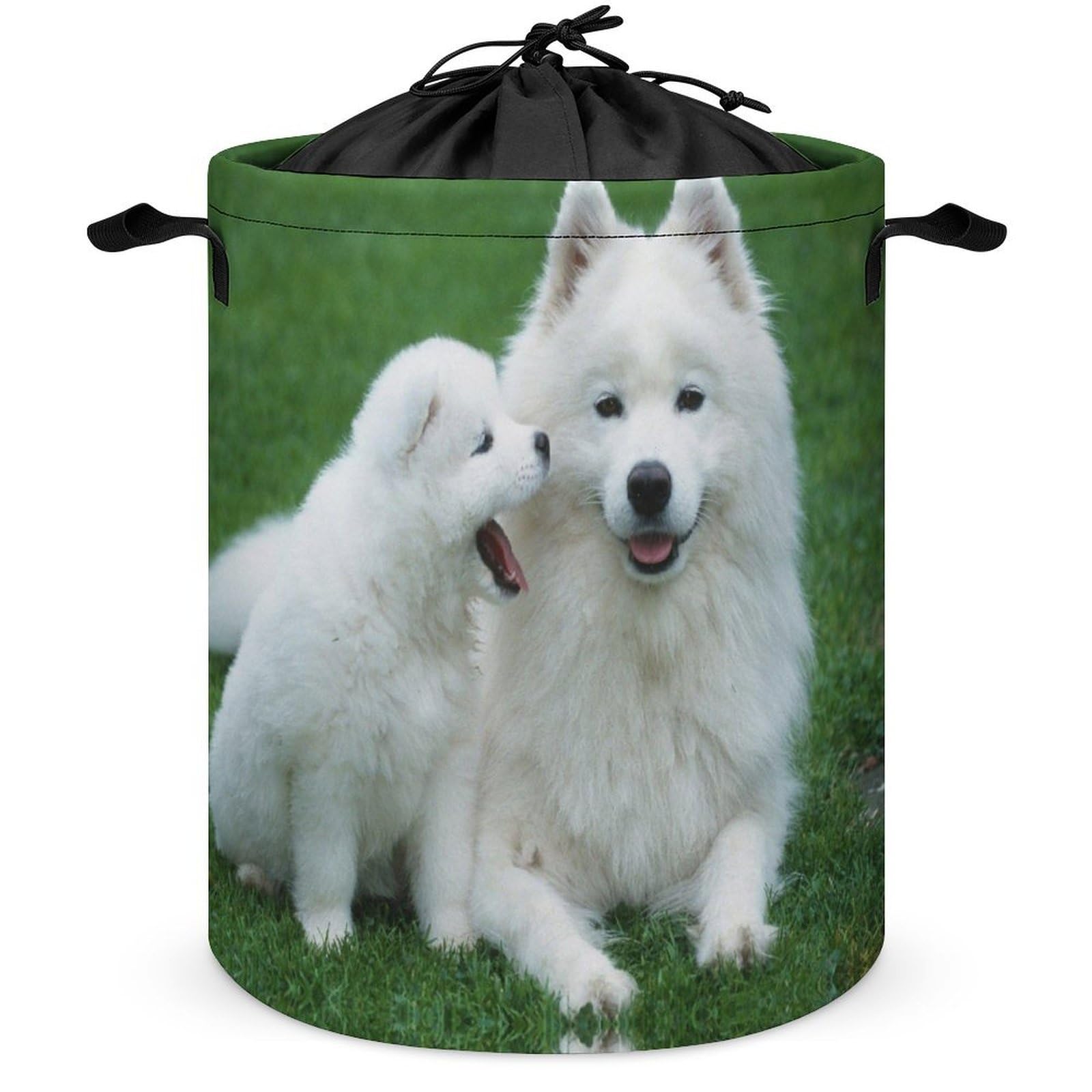 Wlntrophic Drawstring Laundry Hamper, Samoyed Dog Laundry Basket, Washing Basket with Handle