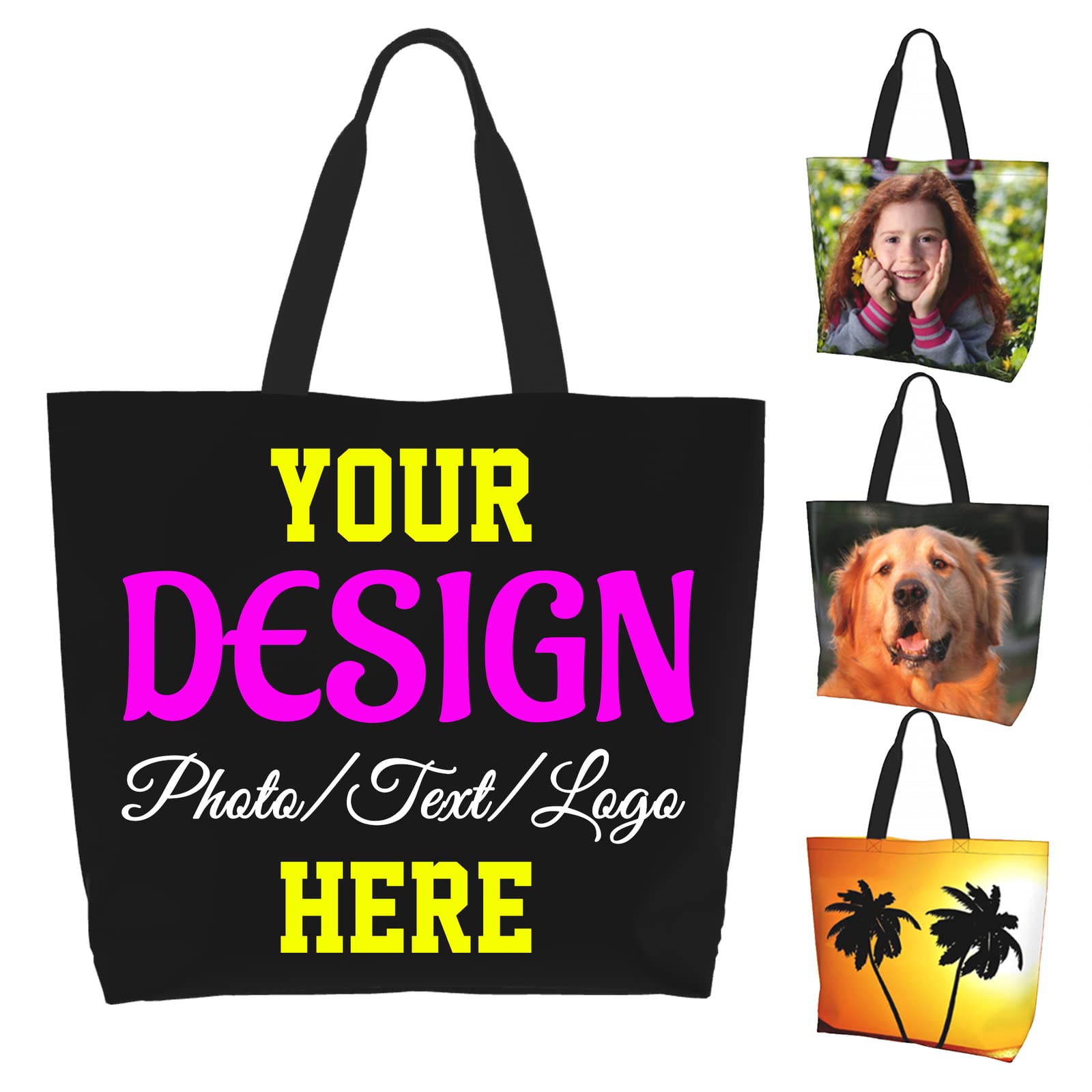 RIAWARME Personalized Tote Bag, Custom Tote Bags with Logo/Photo/Text, Custom Bag Large Capacity Shoulder Bag Casual Handbag