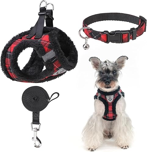 Miniatura 1 de EXPAWLORER Arnés con forro polar para perro, arnés acolchado de felpa suave y correa con collar ajustable para perro, arnés de gamuza para perros