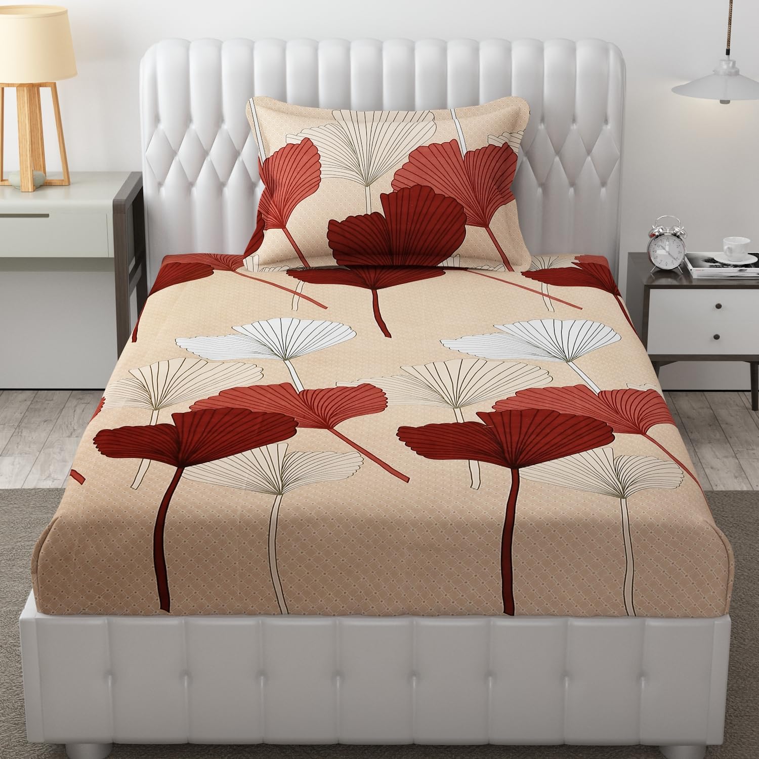 FRESH FROM LOOM Floral Single Size Bedsheet - Microfiber Rotary Printed, Hypoallergenic, Wrinkle Free with 1 Pillow Covers (60x90 Inches | Almond, Ginkgo Design) (B0CHNTJDVR) Amazon Price History, Amazon Price Tracker