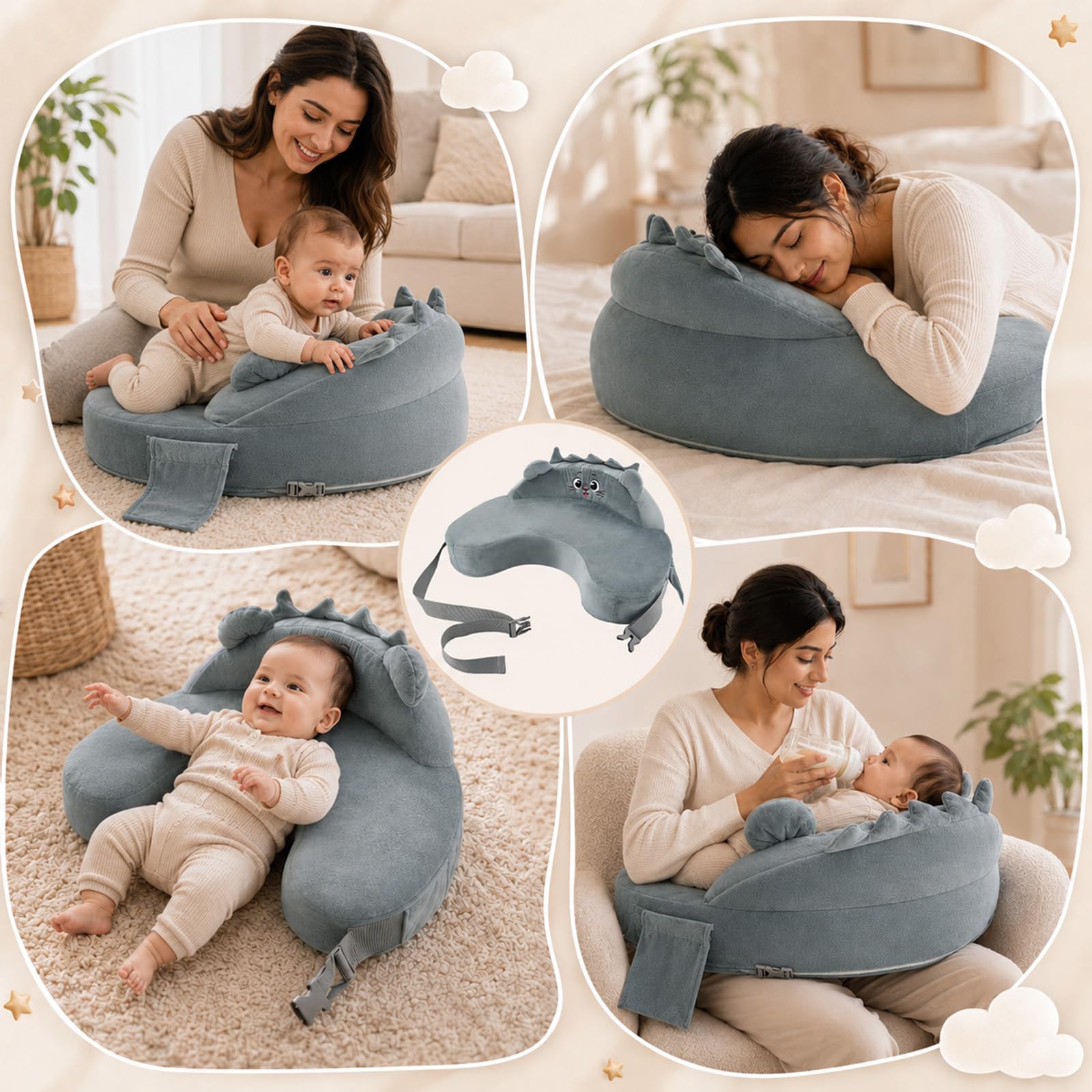 Coussin d'allaitement à Rebord de Sécurité, Petit Coussin d'allaitement en Mousse à mémoire de Forme, réglable avec Housse en Coton Amovible, coussind'allaitement Ergonomique et de Soutien