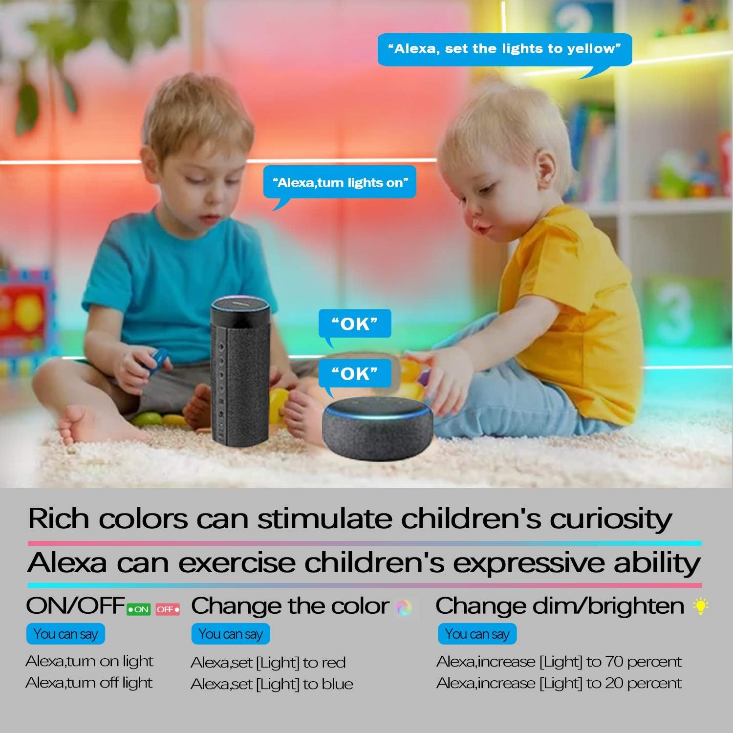 Cozylady Alexa LED Strip Lights 65.6FT, Smart LED Light Strips Compatible with Alexa, Google Home Controlled by APP - Music Sync LED Lights Strip for Bedroom Decor, Room Decor, Children's Room: Home Improvement