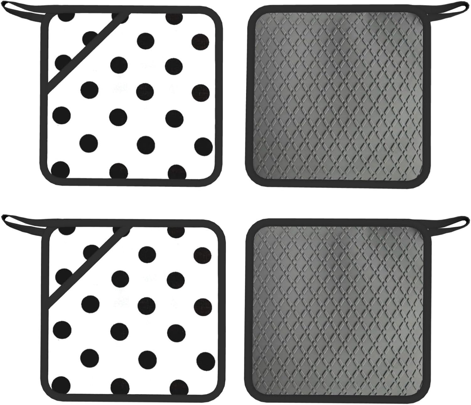 Polka dot Oven Mitts and Pot Holders Set of 4 Heat Resistant Kitchen Gloves with Silicone Palm Hot Pads for Baking Cooking Grilling BBQ