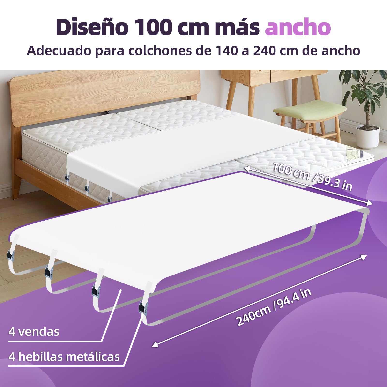 Cubierta de cama 140-240 cm, 4 correas de metal, elimina el agujero, conector parejas/familias