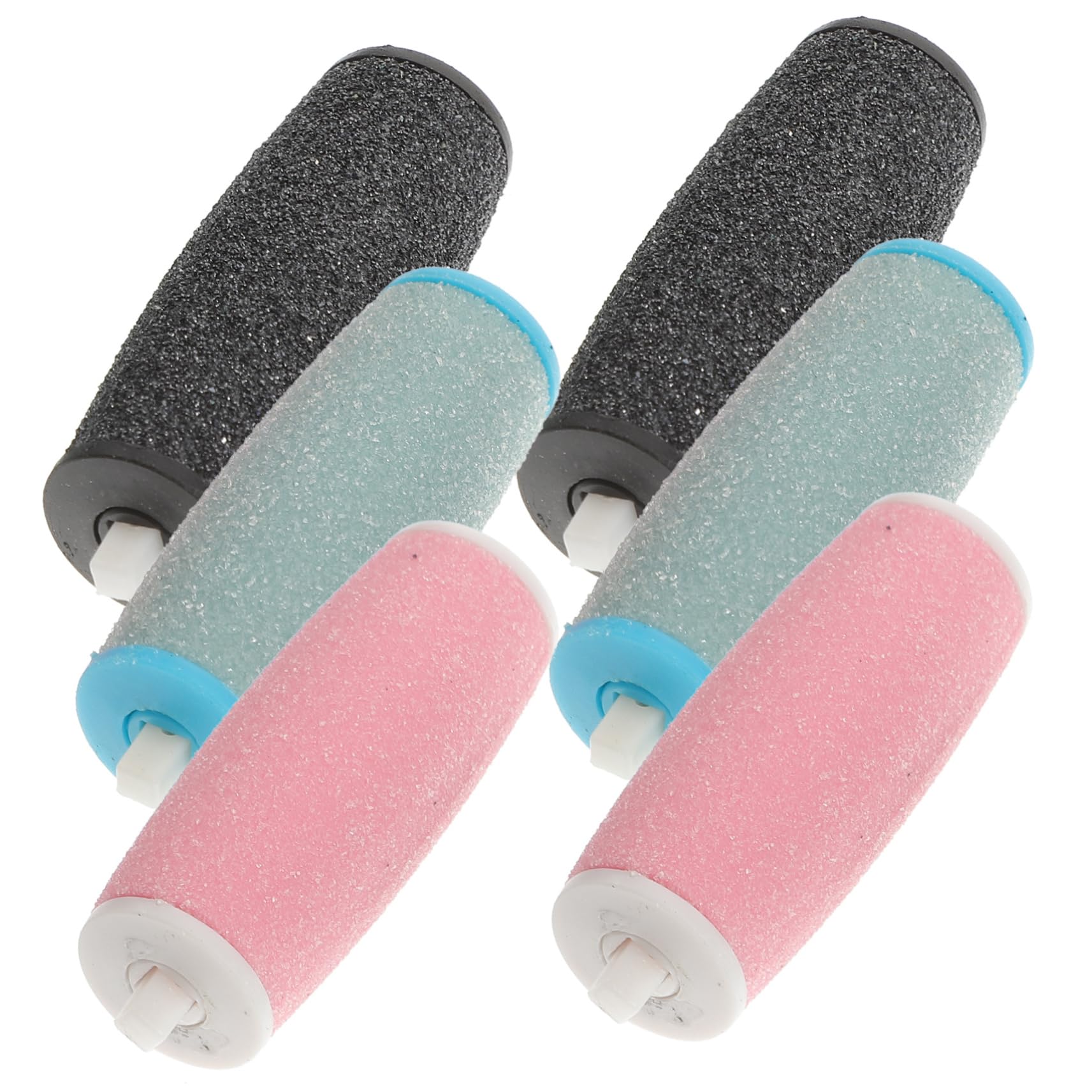Healeved 6Pcs Replacement Foot Roller Heads Durable Skin Remover for Hard Dry and Cracked Feet Easy Installation Sky Blue Pink and Black Foot Care Tool