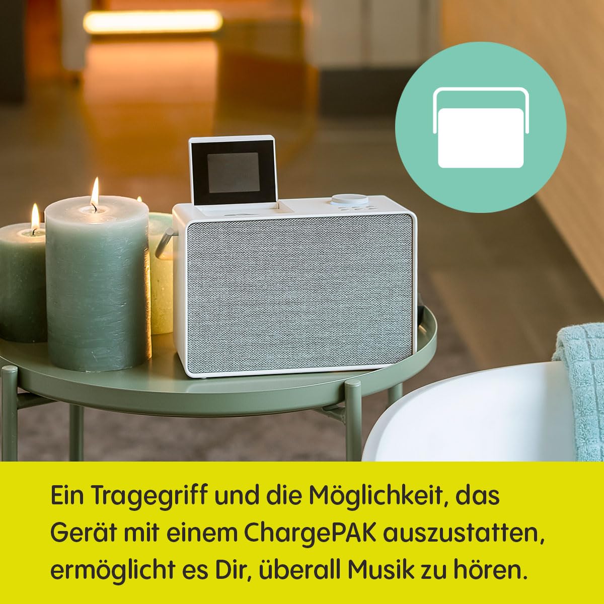 Pure Evoke Play vielseitiges Musiksystem für innen und außen (DAB+/UKW Radio, Internetradio, Podcasts, Spotify Connect, Bluetooth in sattem 40W Stereoklang), Cotton White