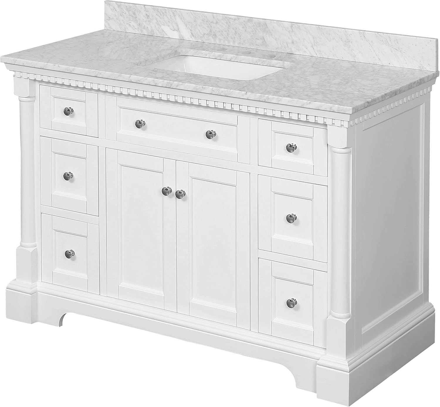 Sydney 48-inch Bathroom Vanity (Carrara/White): Includes White Cabinet with Authentic Italian Carrara Marble Countertop and White Ceramic Sink