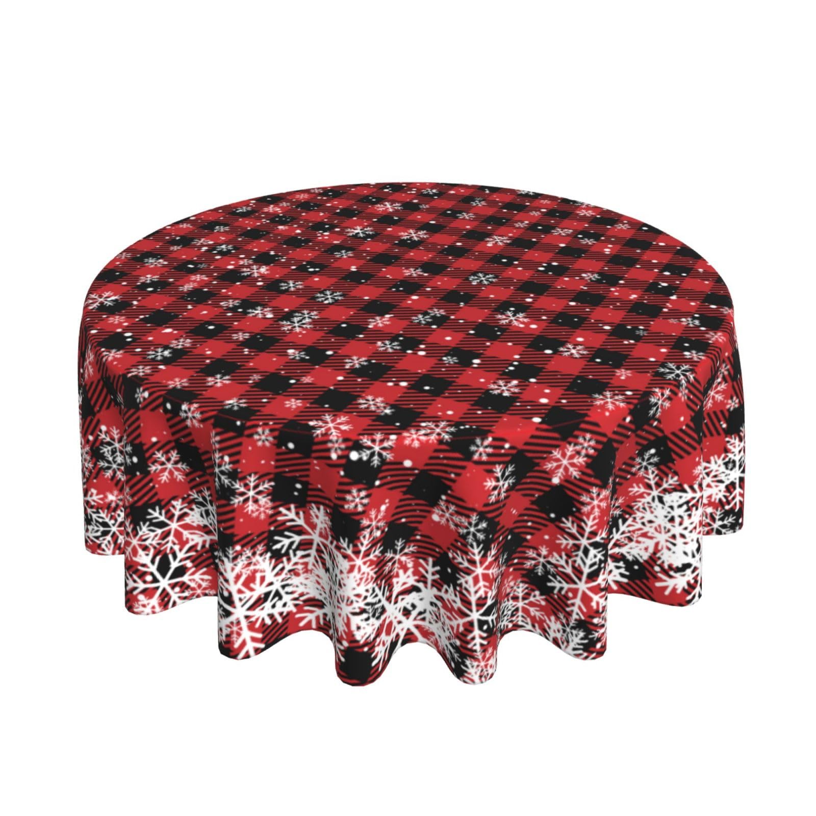 Yxuiyal Christmas Round Tablecloths Black and Red Buffalo Plaid Snowflakes Decorative Tablecloth 70 Inches Reusable Table Cover Christmas Decor for Home Kitchen Dining Room Holiday Party — image 1