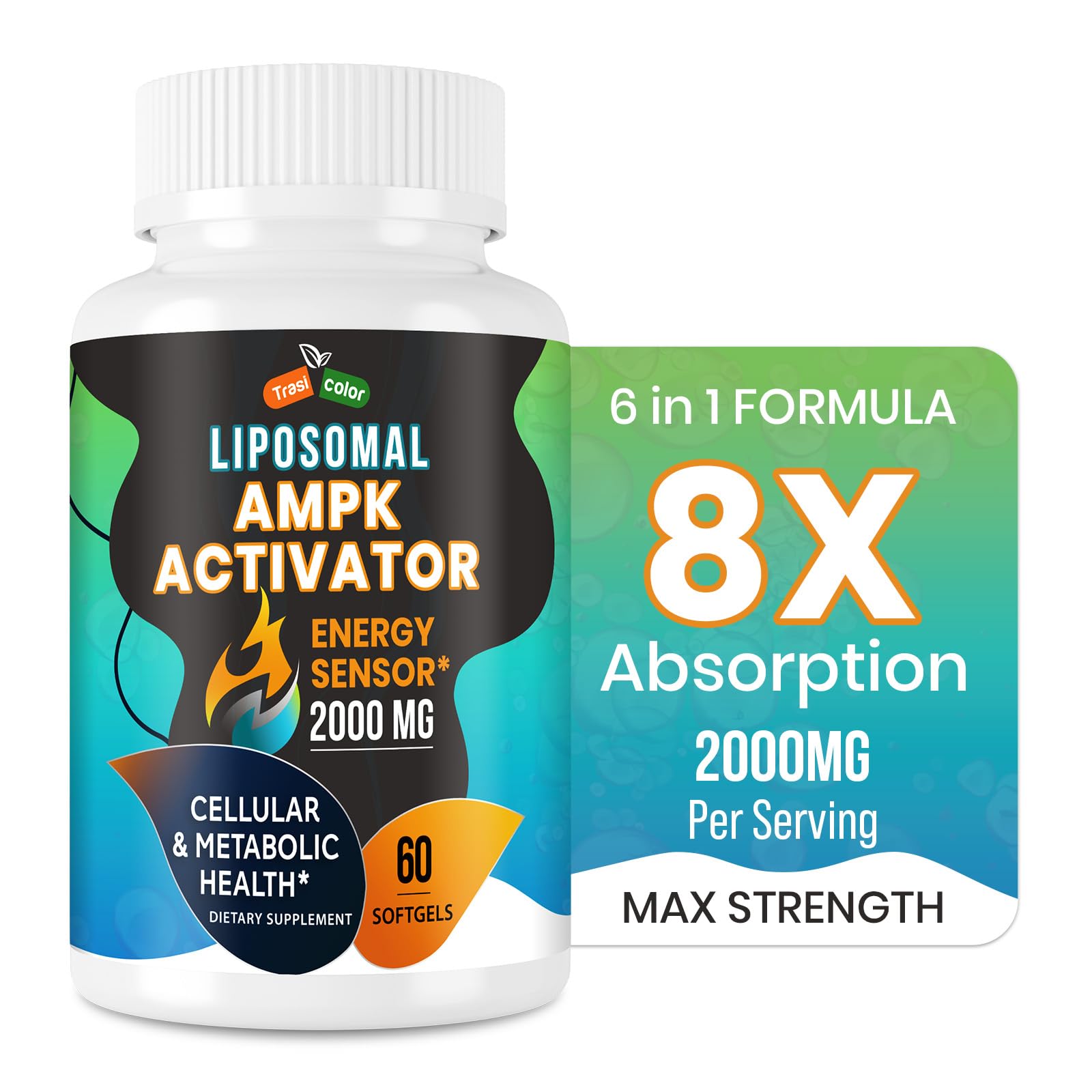 AMPK Activator Supplement 2000mg- Liposomal Technology - High Absorption Berberine, DIM, Resveratrol, Quercetin, Milk Thistle, Cinnamon- 60 Softgels for Energy & Cellular Support