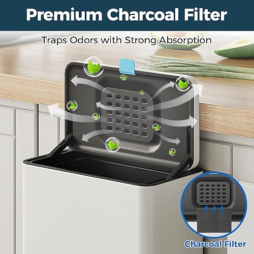 Miniatura 4 de Basurero colgante de acero inoxidable con tapa y cubo interior, contenedor de compost de cocina de 2 galones para encimera, debajo del fregadero o