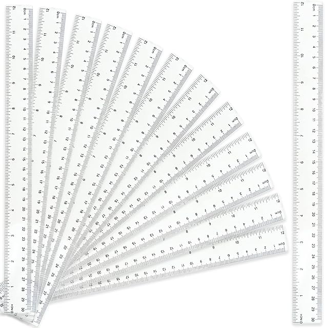 Pack of 12, 30cm Clear Ruler - Plastic Transparent Shatterproof Straight Ruler, 12 Inch Geometric Ruler School Stationary Ruler for Student School Office Supplies