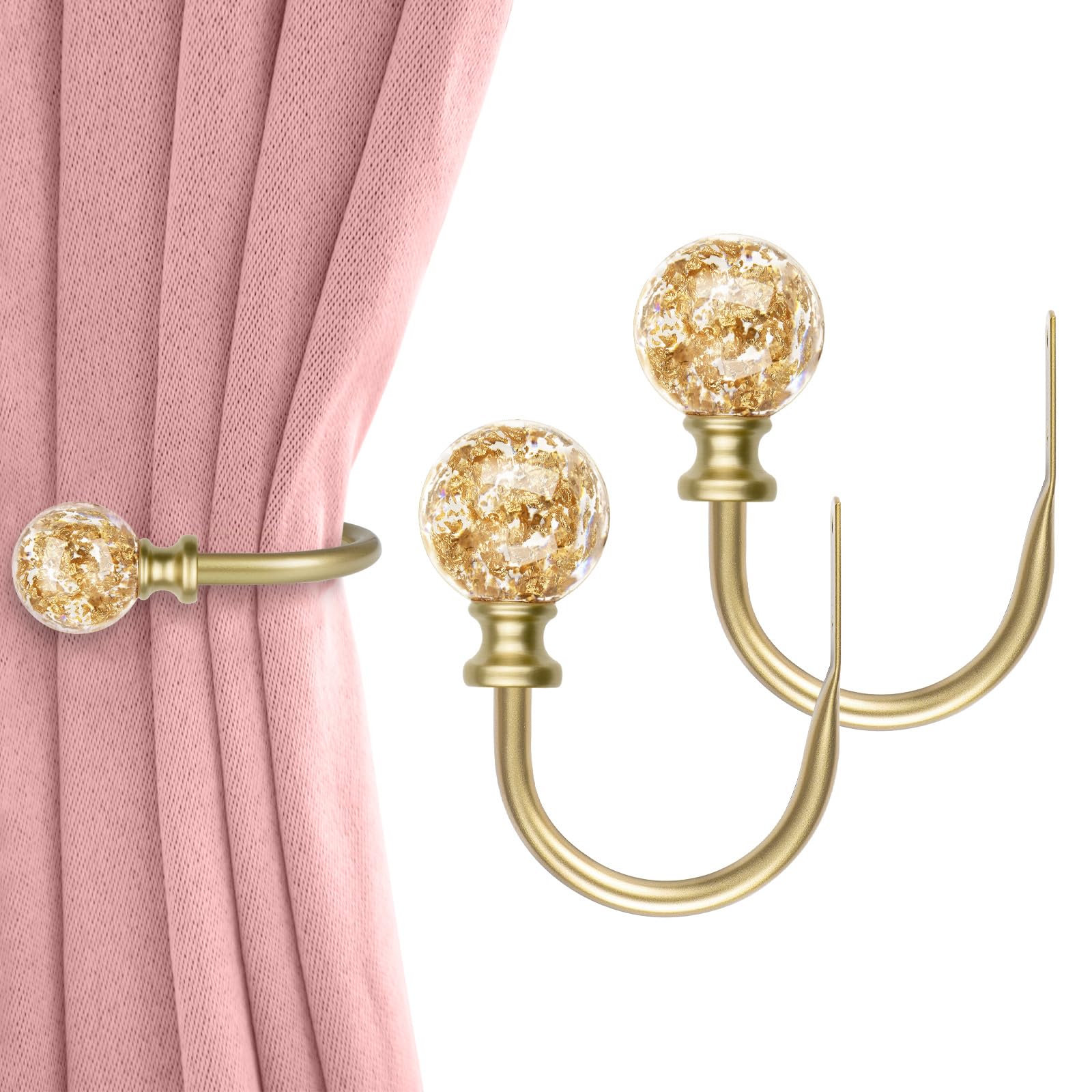 KAMANINA 2 Pack Curtain Tie Bakcs Hooks, Gold Curtain Holdbacks U Form